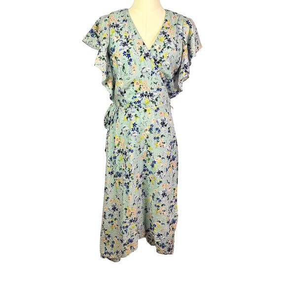 Bcbg blue floral Wrapped Knee-Length Dress size 10 - Picture 2 of 7